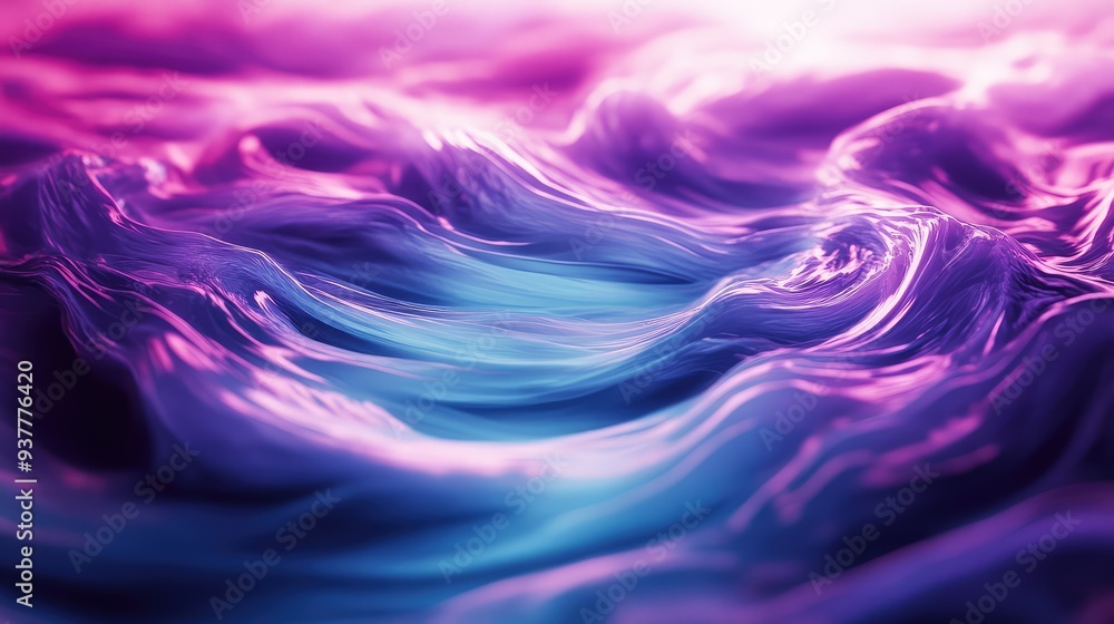 Poster swirling liquid light with a gradient of cool tones, creating a calming and futuristic visual effect