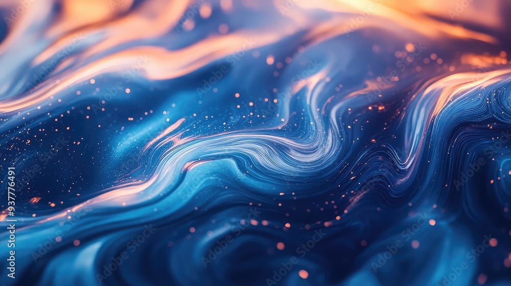 Poster swirling liquid light with a gradient of cool tones, creating a calming and futuristic visual effect