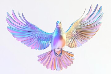 Obraz premium 3D illustration elegant metallic neon dove flying spread the wings and opening the claws isolated on white background 