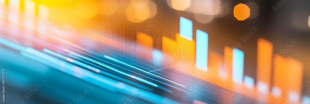 Poster abstract stock market data visualization with blurry light trails - an abstract photo of a screen di