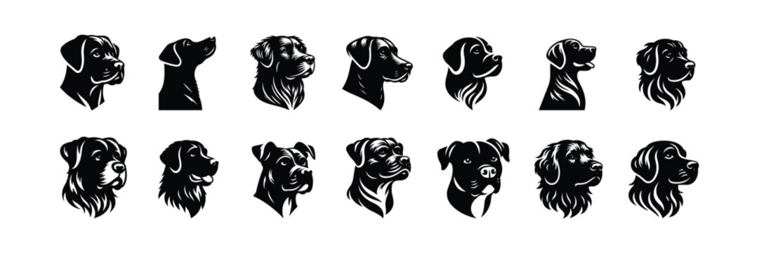 Black dog head silhouette on white background, dog head vector
