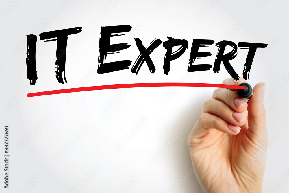 Poster IT Expert - identifies issues with hardware or software and works with users or on the back end of servers to quickly resolve those issues, text concept background