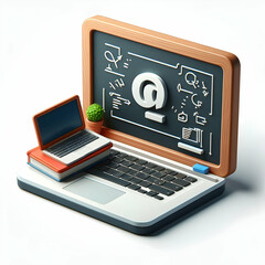 Chalkboard and Laptop Isolated Vector: Blend Traditional & Online Education | Educational Graphics Concept Photo Stock