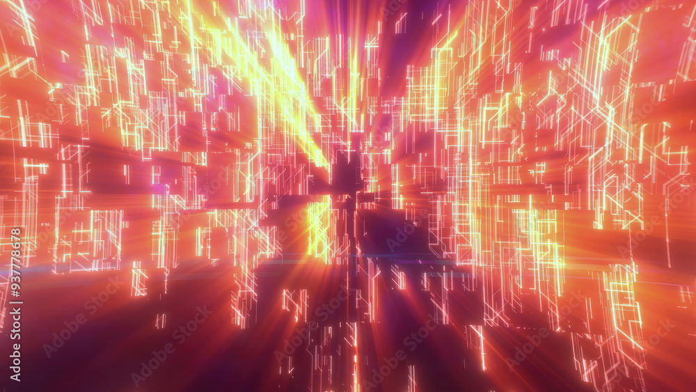 Poster abstract glowing energy futuristic yellw hi-tech abstract background made of lines and computer stri