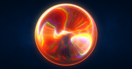A glowing, fiery orange orb sphere with dynamic, swirling patterns, set against a dark backdrop. Perfect for concepts related to energy, sci-fi, or abstract design