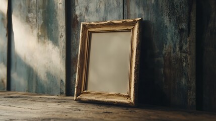 Old rustic wooden frame on a rustic table.