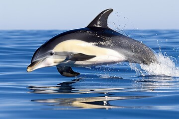 Fototapeta premium Delfine im abendlichen Sonnenuntergang im offenen Ozean