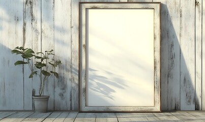 Rustic wooden background with blank frame, perfect for showcasing your art or design.