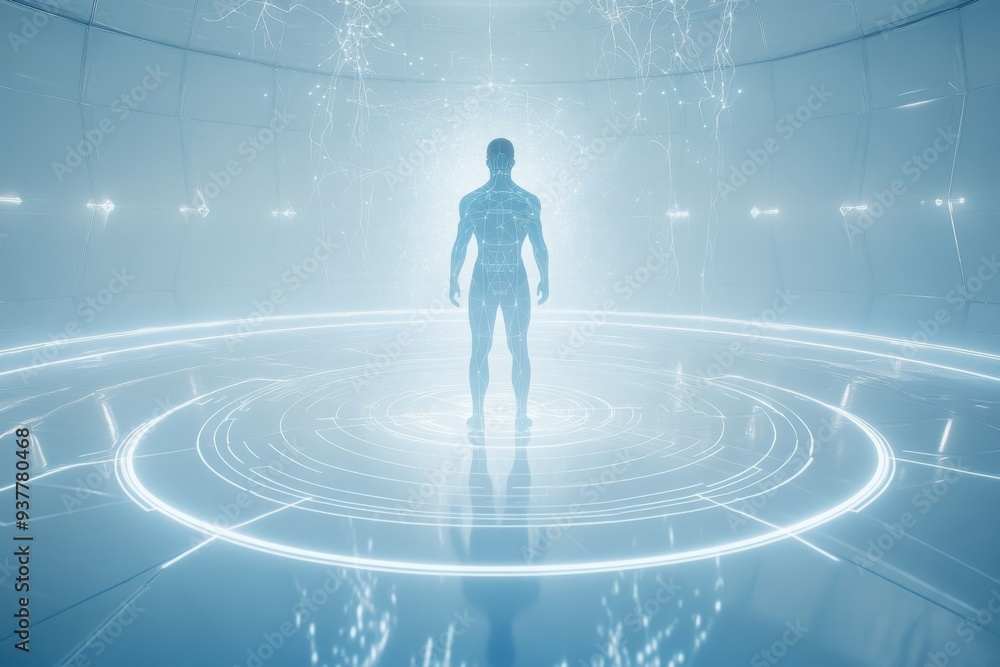 Aufkleber futuristic human figure with glowing neural networks symbolizing the convergence of human cognition 