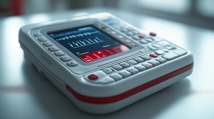 Close-Up of a Defibrillator on a Clean White Surface, Emphasizing Critical Emergency Care Equipment, Sterile Lighting Highlights Life-Saving Technology and Precision in Medical Emergencies