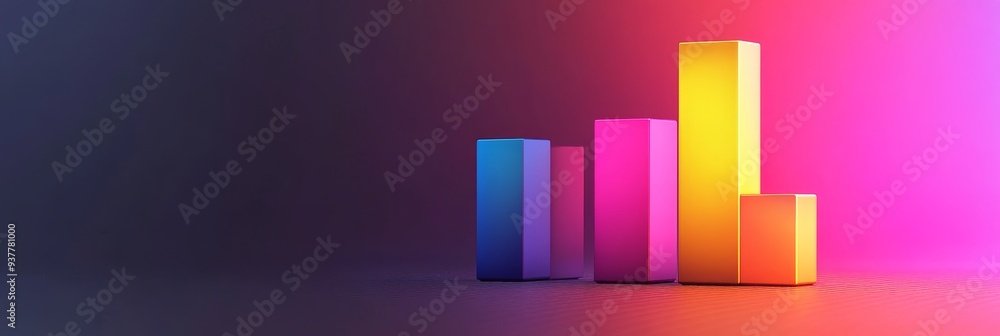Poster colorful bar chart graphic for business growth, success, and data visualization - a 3d of a colorful