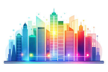 Obraz premium Dynamic Abstract Digital Art Banner: AI-Driven Smart Cities Concept - Innovation, Sustainability, and Efficiency in Urban Development Powered by AI. Flat Vector Illustration with Glowing Elements and 