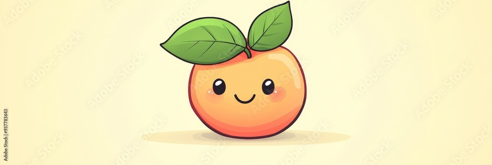 Wall mural cute orange with leaves smiling - a cartoon illustration of a smiling orange with green leaves, symb