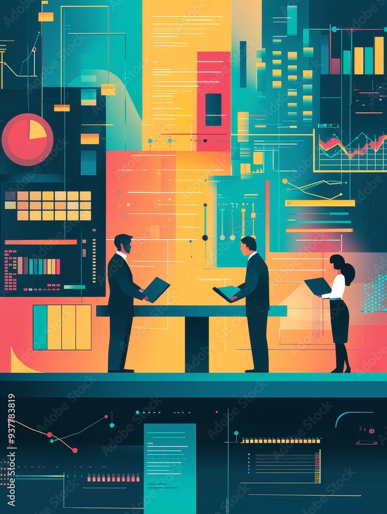 Aufkleber data-driven decisions: business strategy and analytics - three professionals working together, colla