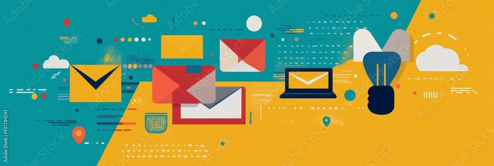 Poster digital marketing strategy with email and cloud computing - this image represents a digital marketin