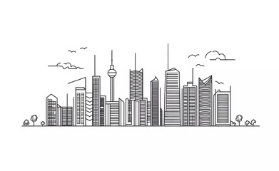 Cityscape with buildings and skyscrapers vector illustration on a white background