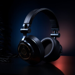 Professional Black Studio Headphones with Minimalist Lighting