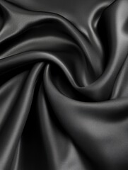 Fototapeta premium Elegant Black Satin Fabric Drape Texture Background - A smooth, flowing black satin fabric draped in elegant folds, symbolizing luxury, sophistication, mystery, and sensuality.