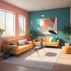 Render of luxury home interior, luxury Livingroom house or apartment interior design, mock up room design, Farmhouse home interior design of modern living room