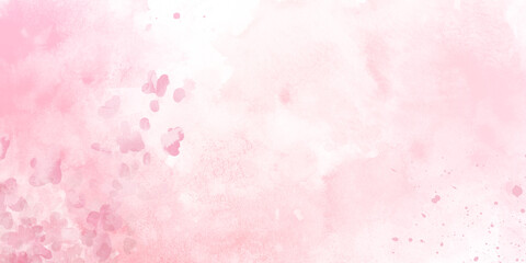 Abstract watercolor wash pastel pink texture with pink flowers edge background