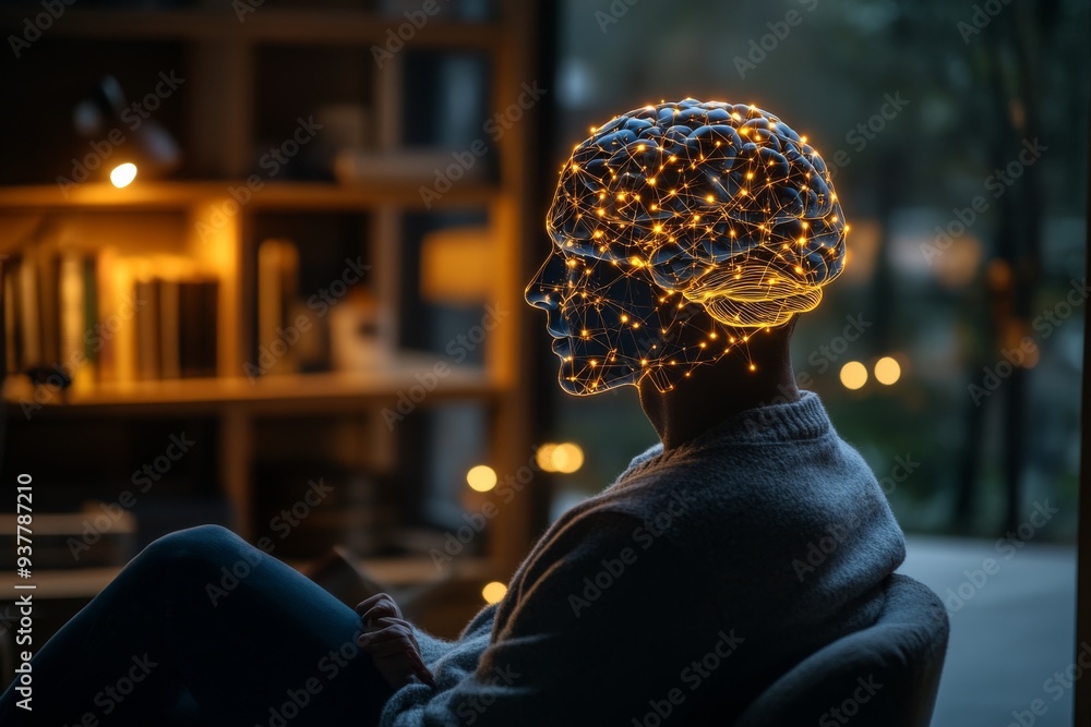 Aufkleber silhouette of a person with a glowing brain overlay symbolizing cognitive processes deep thought and