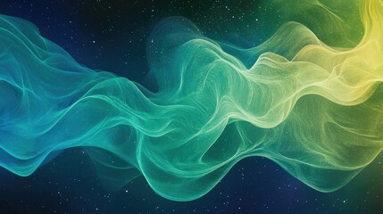 Obraz premium Abstract representation of aurora flows with gentle, wavy patterns in luminous greens and blues.