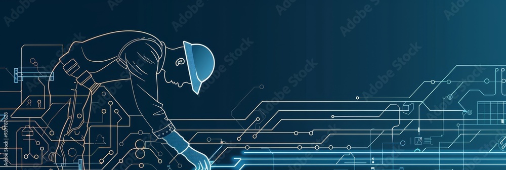 Aufkleber future of work - human with circuitry - a human figure is highlighted with glowing digital circuitry