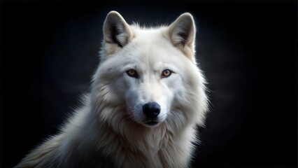 Obraz premium White wolf with a majestic expression in dramatic lighting against a dark background 