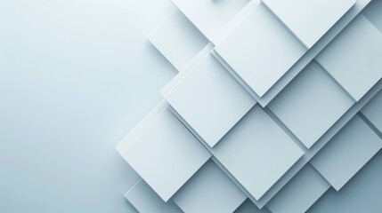Modern abstract design, overlapping white panels create a geometric pattern against a soft blue background, conveying a sense of calm and contemporary elegance.