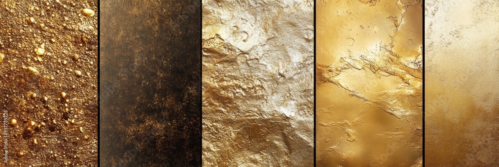 Poster golden texture background pack: 5 unique metallic surfaces for design projects - a collection of 5 h