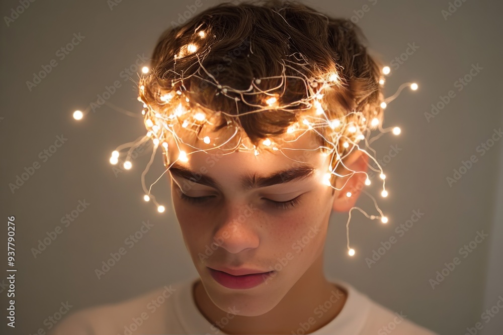 Poster silhouette of a person with glowing neural connections symbolizing creativity intellectual power and