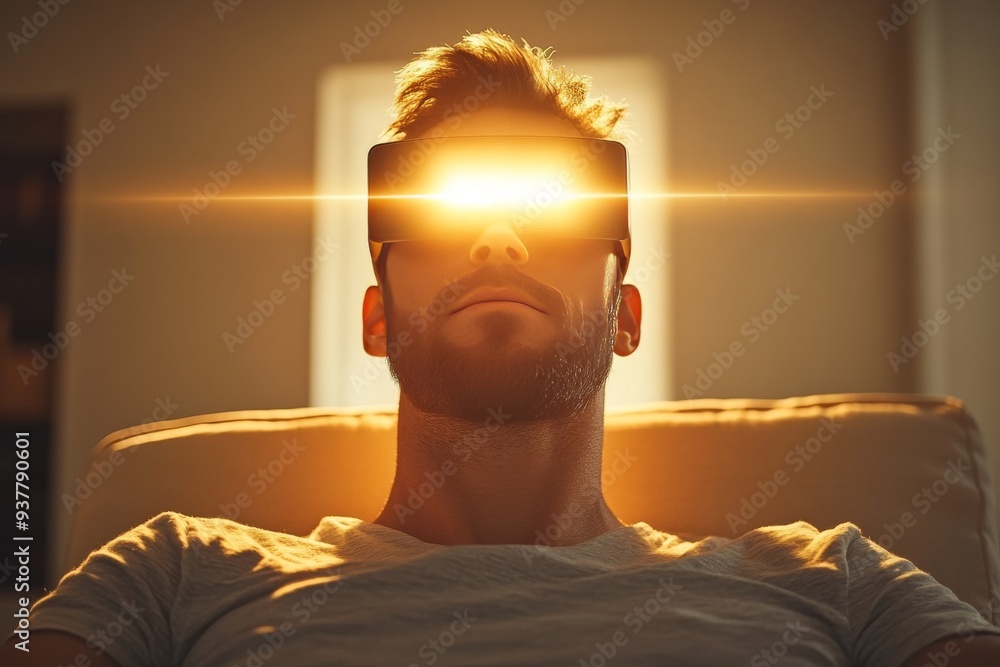 Poster man lying with a glowing crown of neural energy symbolizing the integration of thought mental clarit
