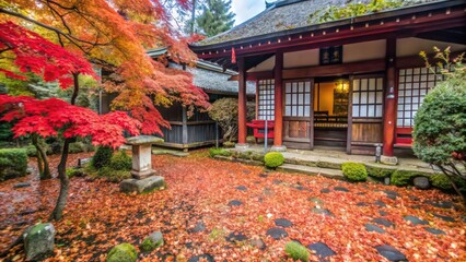 Obraz premium Traditional Japanese House Surrounded by Autumn Foliage