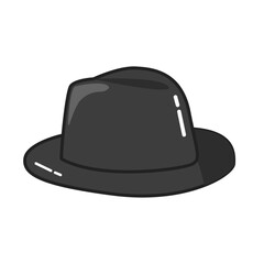 Simple black hat illustration isolated on a white background. Cute fedora classic accessory in vector