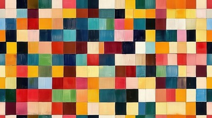 Fototapeta premium seamless pattern, Vibrant and colorful abstract art featuring a grid of squares in various hues, perfect for creative projects and backgrounds.