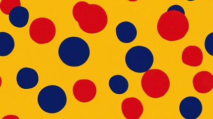 seamless pattern, A vibrant pattern featuring red and blue circles on a bright yellow background, perfect for playful designs and creative projects.