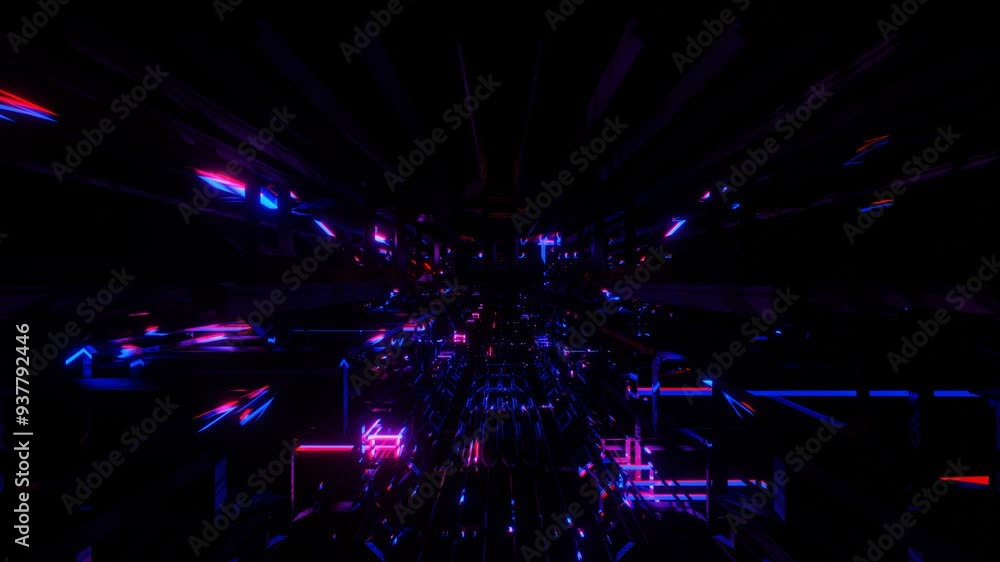 Poster abstract animated background movement along the grid blinking with blue and violet light. 3d render 