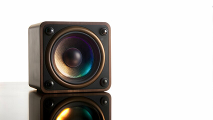Fototapeta premium Future Tech: Flat Holographic Speaker with Floating Elements Concept, Ambient Light Isolated on White Background - Smart Business Vector Illustration