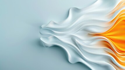 Fluid Wave Composition, an abstract display of soft, flowing forms in white and orange against a serene blue backdrop, evoking a sense of calm and motion.