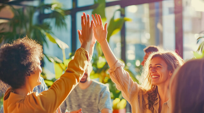Dynamic moment of a high-five between friends
