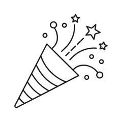 Party celebration thin line icon, Confetti popper outline, black and white celebration icon, vector illustration.