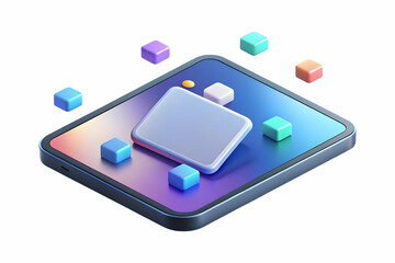 Flat Tablet with Holographic Icons: Smart Business Concept in Simple Flat Vector Illustration - Technology Design with Glowing Light on Clean White Background