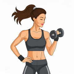 Beautiful athletic woman exercising with dumbbell. Vector illustration isolated on white background