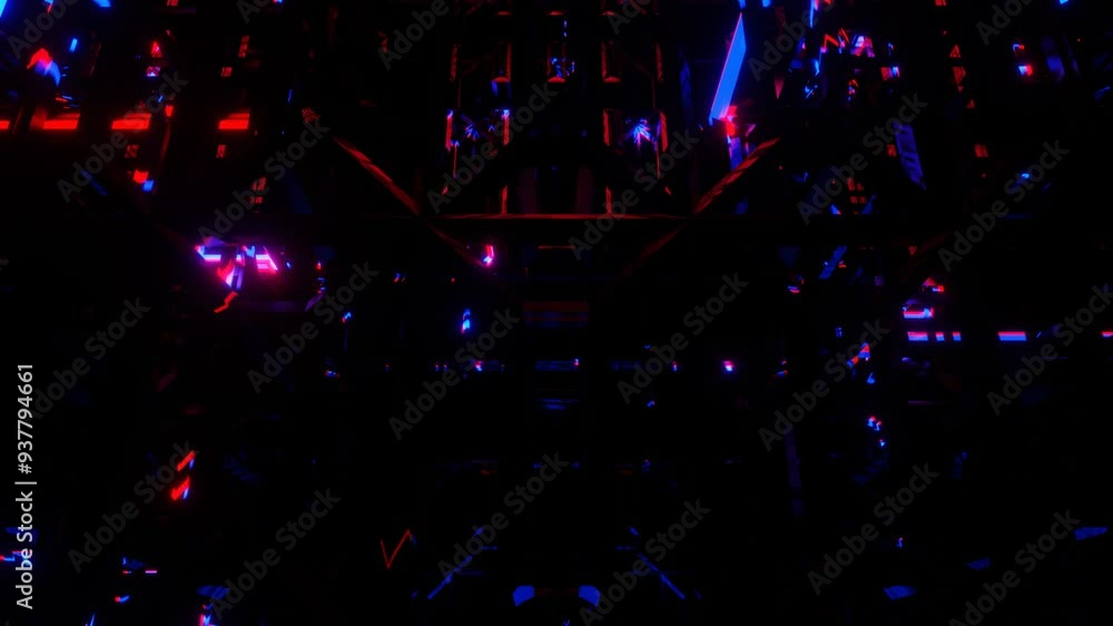 Poster abstract animated background movement along the grid blinking with blue and violet light. 3d render 