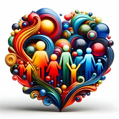 Glossy Abstract Family Love Concept: Vibrant Digital Art of Diverse Family, Warmth & Inclusivity - Ideal for Family-Oriented Campaigns | Stock Photo Concept