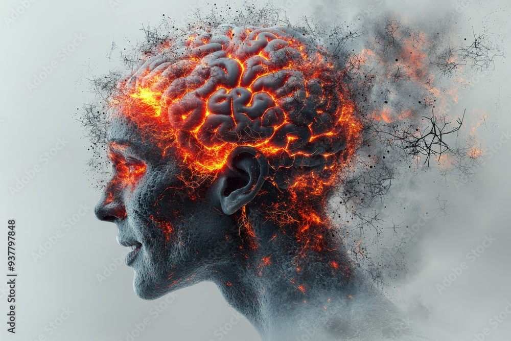 Aufkleber explosive portrayal of a brain with fiery neural connections capturing the intense passion creativit