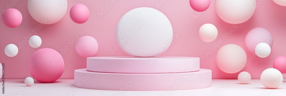 Poster pink and white abstract background with product display stand - a minimalist product display stand w