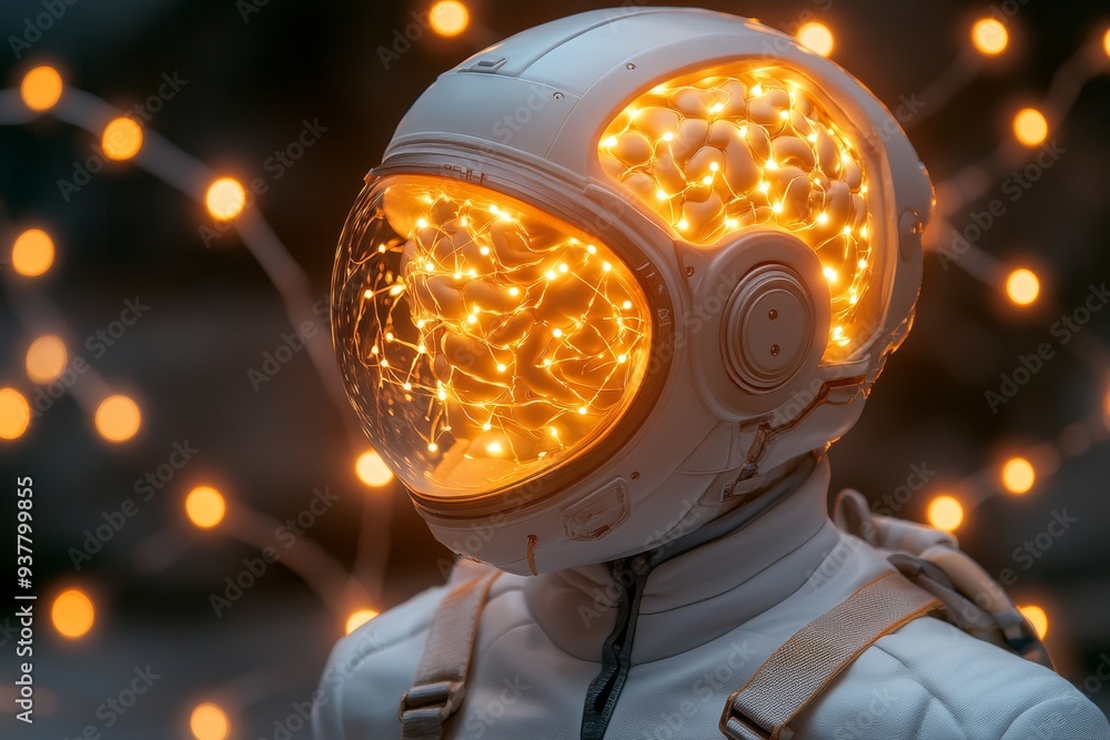 Poster astronaut helmet filled with glowing neural connections symbolizing the boundless potential of the h