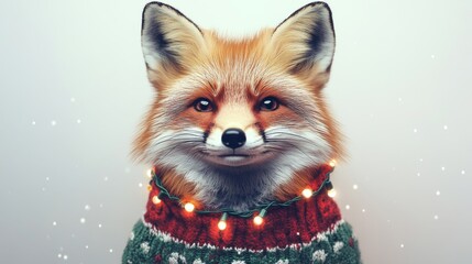 Obraz premium Animal Fashion: Christmas-themed fox character in a trendy red and green sweater