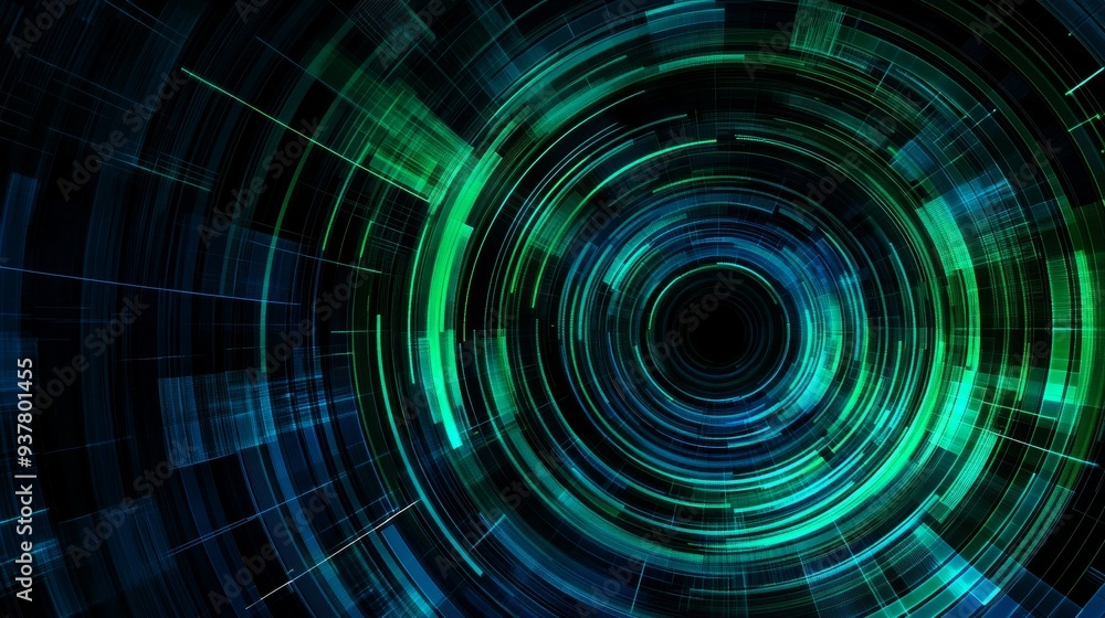 Poster radiating circular lines forming a complex digital network